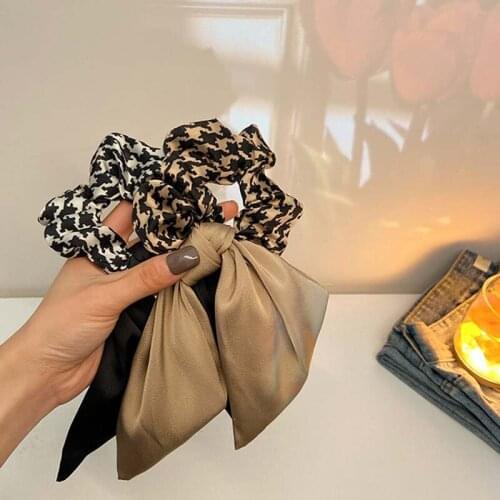 New Solid Color Large Houndstooth Bow Hair Clip For Women Girls Long Ribbon Korean Hairpins Barrette Hair Accessories Headwear