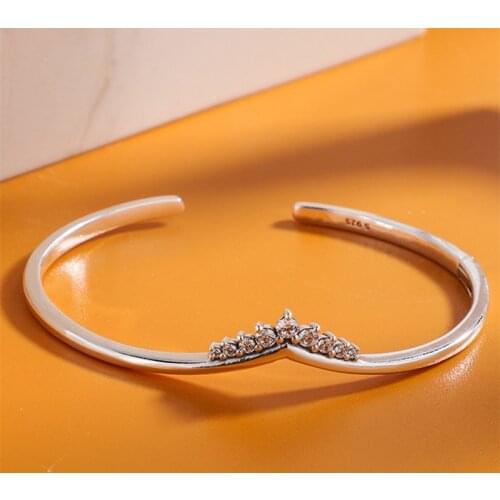 New Autumn silver 925 jewelry Tiara Wishbone Open Bangles bracelets for women fit silver 925 Original charms beads DIY make