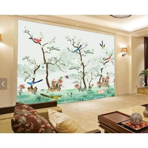 Custom bird wallpaper, Chinese flower tree mural for living room bedroom sofa wall home decor papel de parede