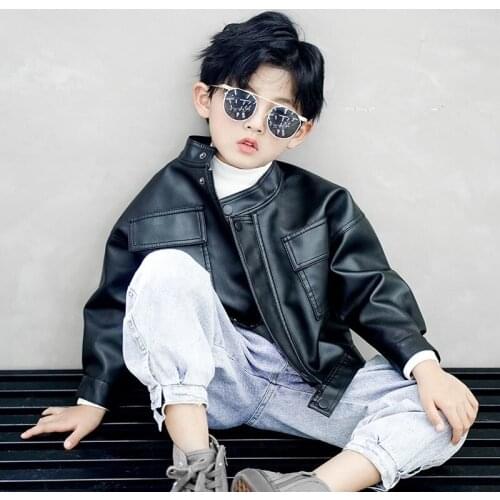 Autumn Pu Leather Coat Boys Clothes Outerwear Cool Black Motorcycle Girls Jakcets Fall Zipper Childrens Clothing