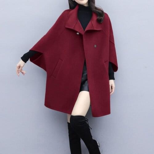 Autumn Cloak Woolen Cloth Shawl Cape Poncho Women Mid-length Korean Sleeve Plus Size Loose Ladies Cape Coats