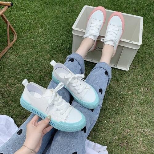 Canvas Shoes Womens Summer Thin 2021 New Student Pink Bottom White Shoes