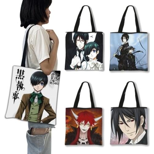 Japanese anime Black Butler tote bag woman shoppers 2021 womens brand Large shouder bag black Canvas bag boys girls bookbag