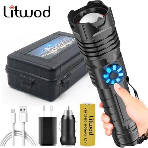 Stepless Dimming XHP100 Led Flashlight Type-C USB Rechargeable Powerbank 18650 26650 Battery Torch Aluminum Zoomable Lantern