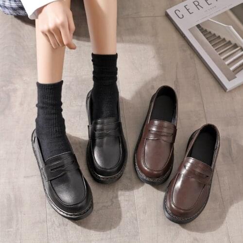 Japanese Style School Students Girls Shoes Round Toe Flat Uwabaki JK Uniform Black Shoes Women