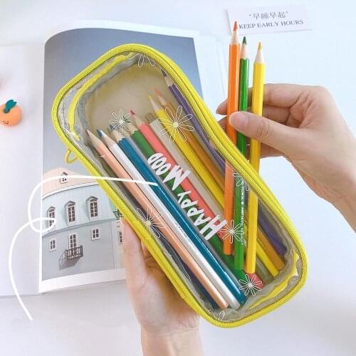 Visible Pencil Bag Pen Case Large Sized INS Words Transparent Storage Pouch Stationery School Supplies Travel Waterproof A6396