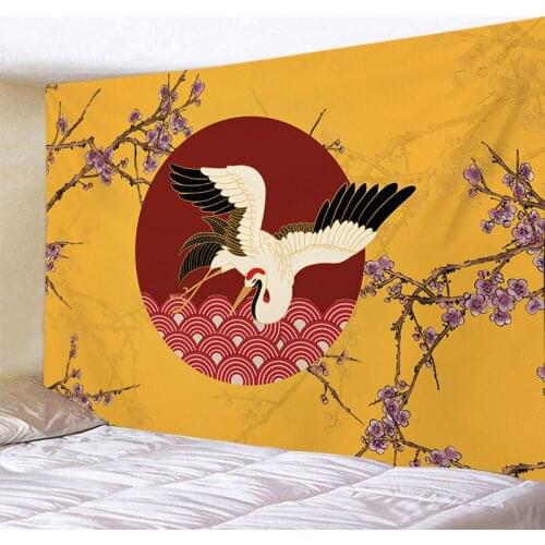 Japanese Tapestry Wall Hanging Anime Crane Sunset Landscape Trippy Tapestry Art Hippie Boho Decor Room Decoration Curtains Retro