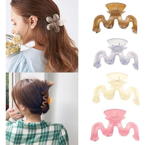 Women Transparent Flower Claw Clip Large Barrette Crab Wave Shape Hair Claws Bath Clip Ponytail Clip For Girls Hair Accessories