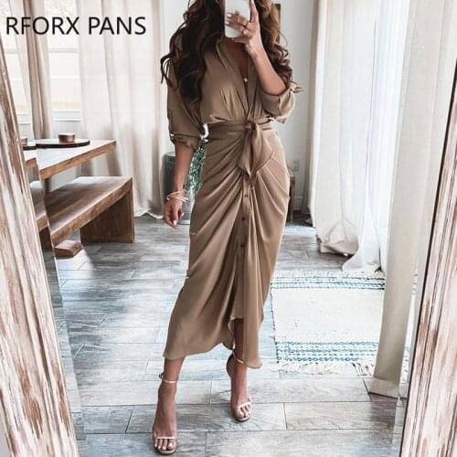 Women Long Sleeve Plain Slit Shirt Dress Maxi Dress for Women Dress 2021
