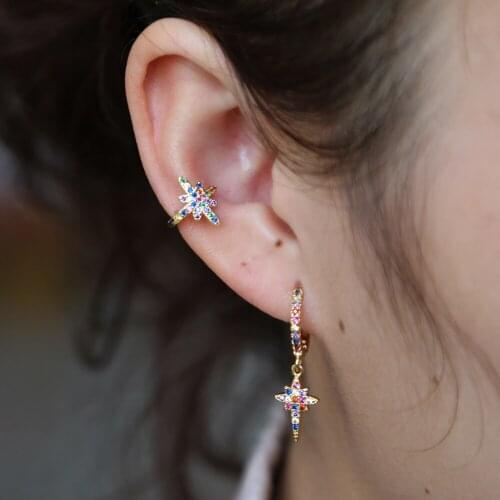 Gold filled rainbow colorful cz earring for girl women christmas gift star northstar shape gorgeous women trendy jewelry