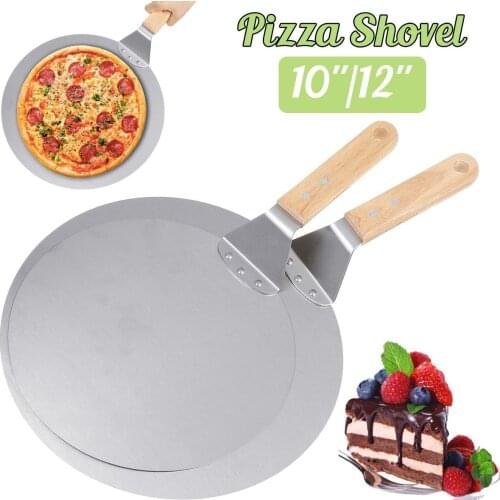 10/12inch Pizza Shovel Pastry Tools Stainless Steel Wooden Handle Pizza Peel Round Anti-scalding Pizza Pan Bakeware Pizza Maker