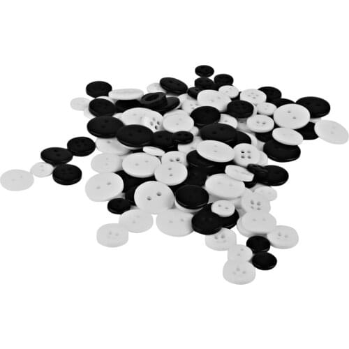 100Pcs Mixed Size Round Button Craft Sewing Cardmaking Black White