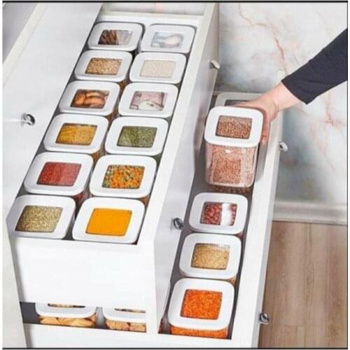 12 Pieces Kitchen Organizer Storage Box High Quality Case Food Set Vacuum Lid Pantry Bottle Spice Legume Spaghetti Rice Cereals