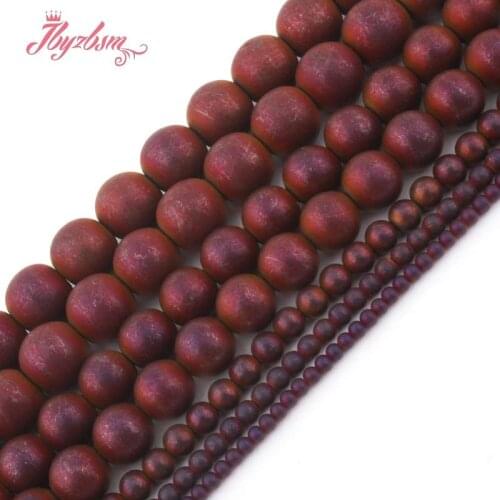 3,4,6,8mm Frost Round Ball Bead Purple Hematite Natural Stone Beads For DIY Necklace Bracelets Jewelry Making 15" Free Shipping