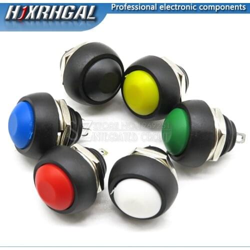 5Pcs Black/Red/Green/Yellow/Blue/White ON-OFF PBS-33B 12mm Waterproof Momentary Push button Switch Self Return hjxrhgal