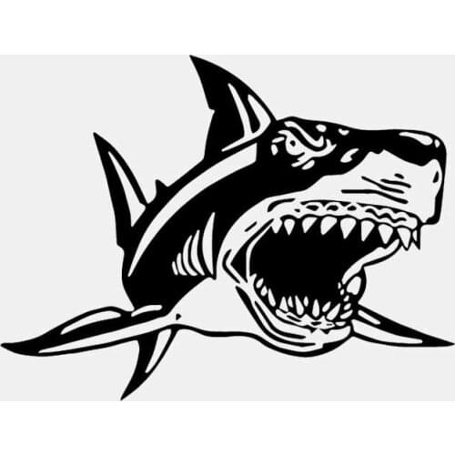 Car Sticker PVC Decal Angry Shark Fish Teeth Marine Car Decoration Sticker Creative Cover Scratch Black/white, 16cm*12cm