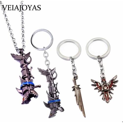 Game League LOL Legends Pendant Necklace Jinx cannon Metal Keychain Leona Flying Eagle Charm KeyRing Cosplay Jewelry Accessories