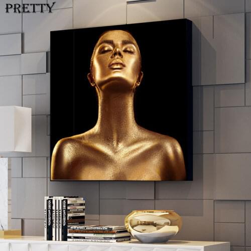 Black and Gold Nude Woman Canvas Paintings Living Room Light Luxury Posters on The Wall Pictures Modern Scandinavian Painting