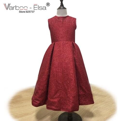 VARBOO_ELSA Glitter Burgundy Dazzling Children Gown Sleeveless O Neck Flower Girl Dress 2021 Custom Baby First Communion Dresses