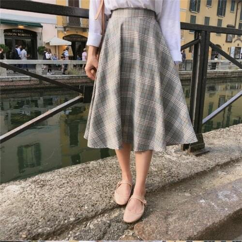 Elastic waist Vintage Skirts New Harajuku New Korean Plaid Skirt Women High Waist School Girls mid carf Pleated skirt
