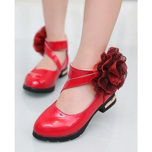 Hot Girls Leather Shoes Autumn Bowtie Sandals 2018 New Children Shoes High Heels Princess Sweet Sandals For Girls
