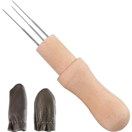 KAOBUY Felting Needles Wool Felt Tools with Three Needles Tool Craft Felt Needle with Solid Wood Handle With Finger Cots