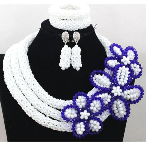 Graceful White African Costume Wedding Jewelry Set Big Flower Crystal Flower Brooch Statement Necklace Set For Women Gifts QW501