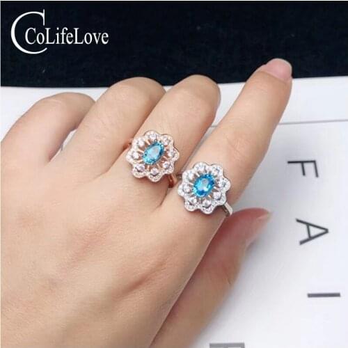 VVS topaz silver ring for party 5 mm * 7 mm natural topaz jewelry solid 925 silver topaz ring birthday gift for girl