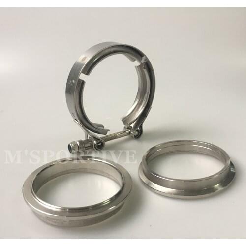 MSPORTIVE -3" Inch 76mm SUS 304 Stainless Steel V-Band Clamp Flange Kits Exhaust Pipe clamps turbocharger clamps