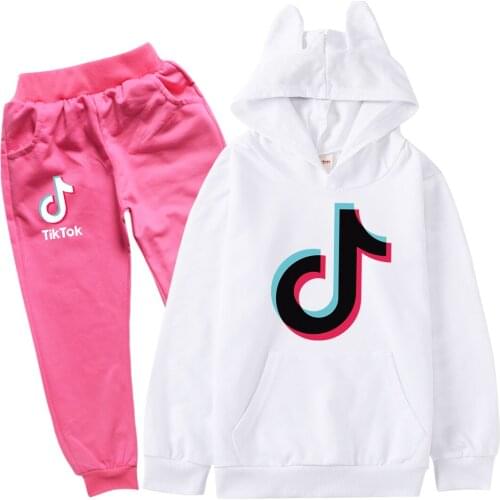 TIK TOK Fashion Kids Sweatshirt Boys Hoodies Pants 2pcs Sets Print Baby Girls Hoodies Children Cartoon Clothing