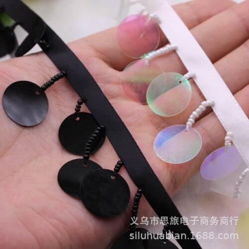 1 yards Glitter Round Sequins Beads Tassel Lace Ribbon DIY Craft Clothing Dress Accessories Curtain Trim Decoration