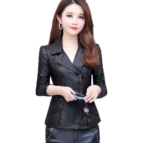 Spring Autumn Women Leather Jacket New Korean Slim Plus Size 4XL Ladies Short Black Leather Jacket Outerwear Casual Female Tops