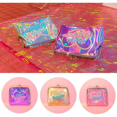 Laser Symphony Bright Leather Embroidered Clip Coin Purse Girl Heart Purse Women Wallets Unique Purse Coin Purse