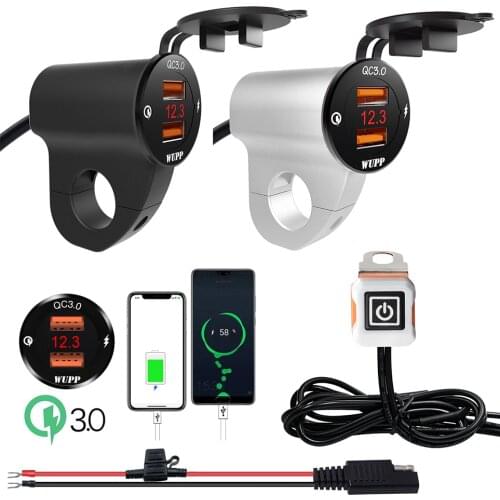 Motorcycle Mobile Phone Charger Digital Display Voltage Car QC 3.0 Dual USB Aluminum Alloy Waterproof