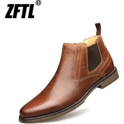 ZFTL New Men Chelsea Boots Handmade shoes Cow Leather Big size Men Ankle Boots Slip-on man Casual boots male Martin boots 006
