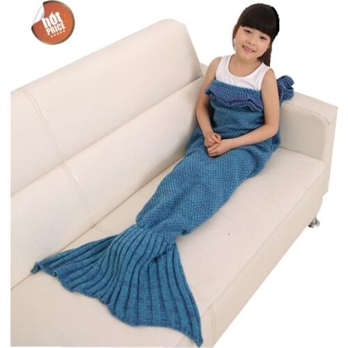 70cmx140cm Mermaid Tail Blanket Handmade Wool Knit Blanket Fish Tail Sleeping Blanket Travel Blanket For Children sleeping bag