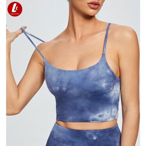Tie-dyed Sports Top Yoga Bra Women Push-up Printing Fitness Halter Thin Shoulder Strap Gym Vest Sexy Running Underwear