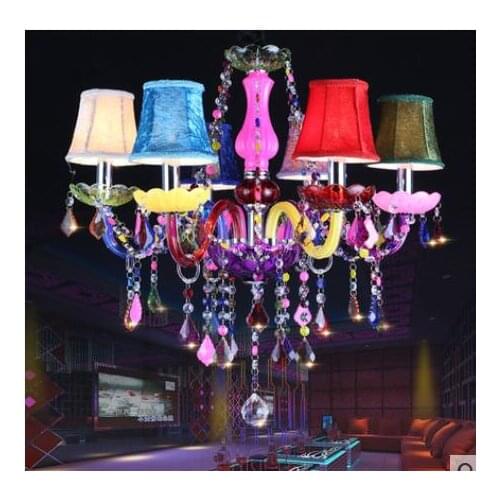 Bohemia Pendant Lights K9 princess childrens room bedroom candle crystal color European style pastoral wedding lamps ZA838