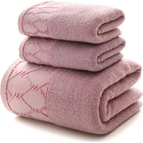 Luxury Towel 3pcs Set Thick Soft Quick-Dry Lattice 100% Cotton Beach Towel Hair Towel 34x74cm Face Towel 70x140cm Bath Towel Set