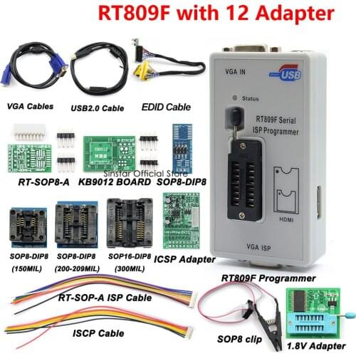 Original RT809F programmer +11 Adapters + SOP8 clip clamp + 1.8V /TSSOP8 SOCKET VGA LCD programmer ICSP board 24 25 93 serise IC