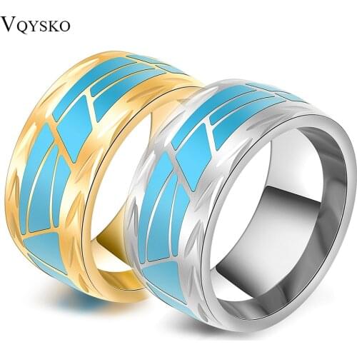 Size 7-12 Women Men Jewelry Stainless Steel Ring Fashion Minimalist Design Plated Gold Blue Enamel Mens Rings