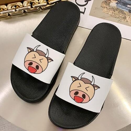 Women Shoes Summer Bathroom Indoor Slippers Fashion Cartoon Cow Print Home Beach Non-slip sandals floor Slides Ladies shoes 2021
