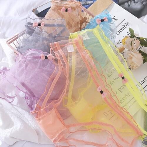 Sexy Lace Panties for Women Sweet Underwear Lolita Panty Transparent Lingerie Ruffles Hollow Out Briefs Low-Rise Panties Female
