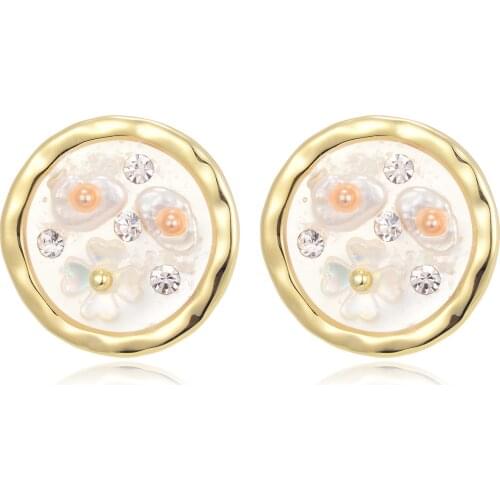 Round Crystal Pearl Flower Stud Earrings For Women New Copper Zircon Earring Fashion Party Jewelry pendientes mujer 2020