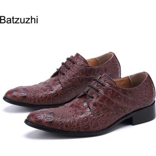 Batzuzhi Italian Type Handmade Men Shoes Lace-up Brown/Black Fashion Oxford Shoes Men Formal Genuine Leather Dress Shoes, 38-46