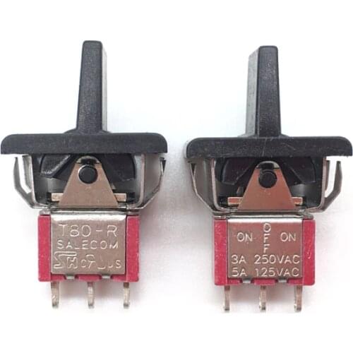 2pcs Toggle Switch AC 250V/3A 125V/5ASPDT 3Pin 3 Positions ON-OFF-ON Toggle Switch T80-R