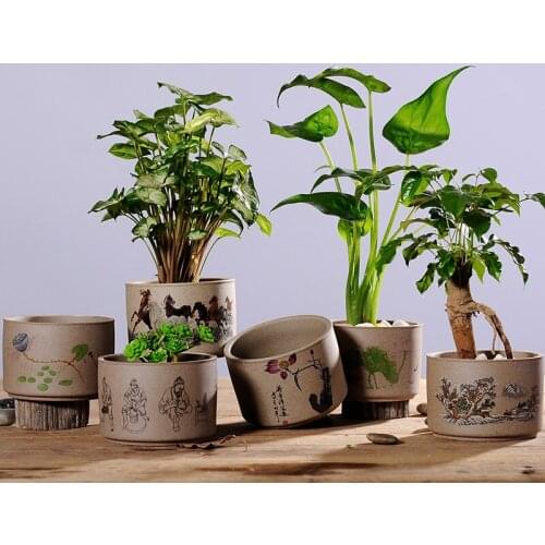 Vintage Stoneware Fleshy Flower Pot Creative Ceramic Breathable Garden Potted Flower Pot Container Plant Pots