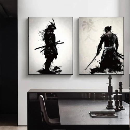 Japanese Armored Samurai Canvas Painting Anime Posters and Prints Cuadros Wall Art Pictures for Living Room Home Decor Unframed