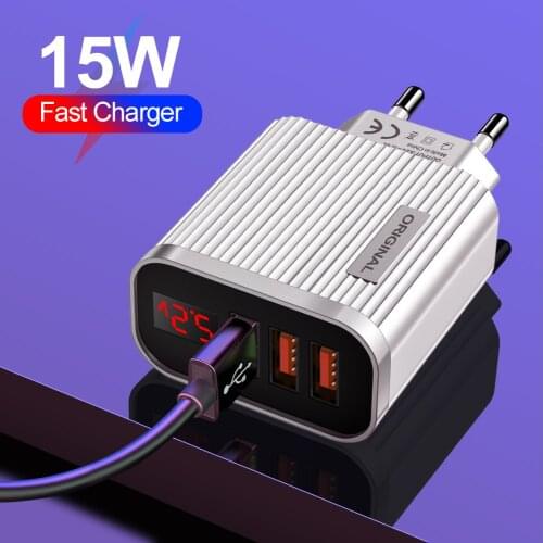3USB 3A Mobile Phone Charger 15W Fast Charger LED Display EU/US USB Charger for Universal Mobile Phone Tablet Adaptor
