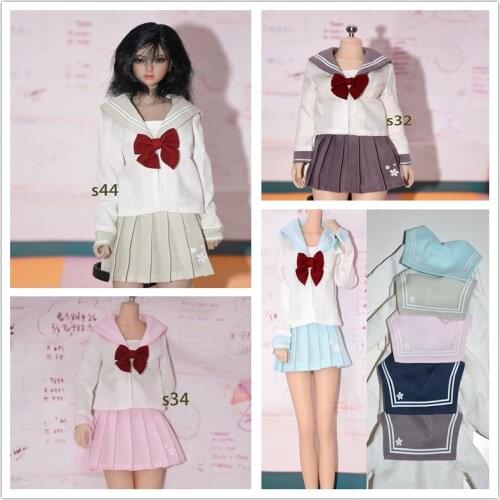 5 color 1/6 Scale female College style Sailor School uniform Cherry shirt pleated skirt fit TBLeague Narrow shoulders figure